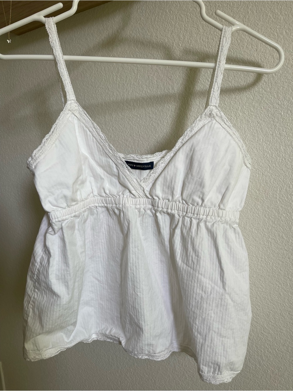 Brandy Melville White Lace-Trim Cotton Camisole